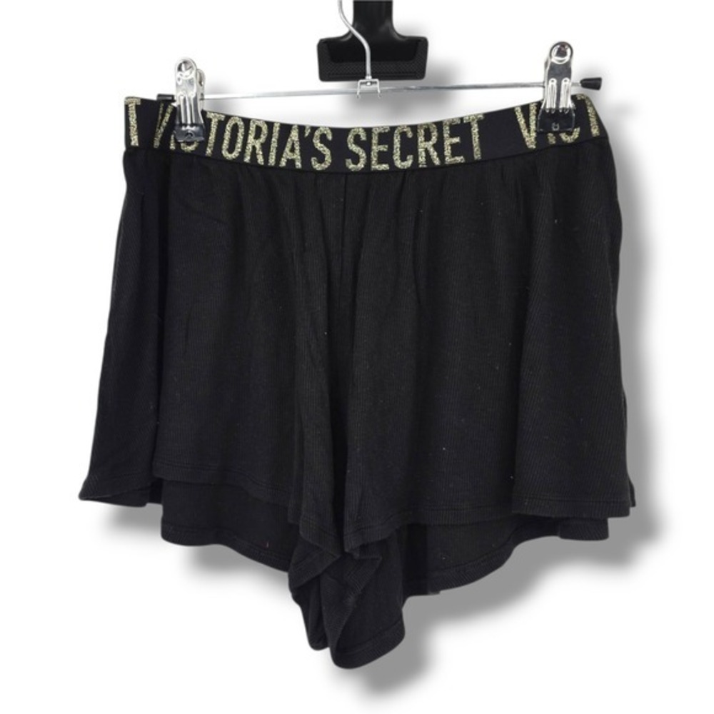 Victoria's Secret Sleep Lounge‎ Shorts Ribbed Gold Logo Black L